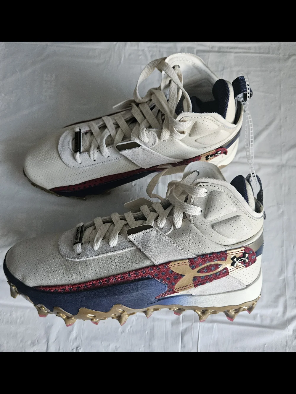 Under Armour Yard Turf USA Baseball Cleats White Red Blue Gold Men's Size 7 New